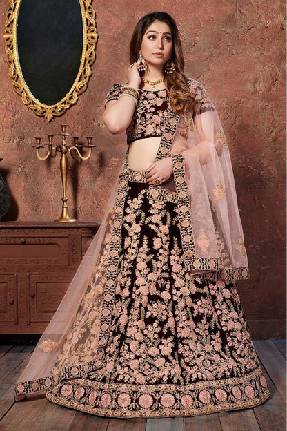 Maroon Colour Velvet Lehenga Choli LC1010044 B