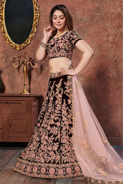 Maroon Colour Velvet Lehenga Choli LC1010044 C