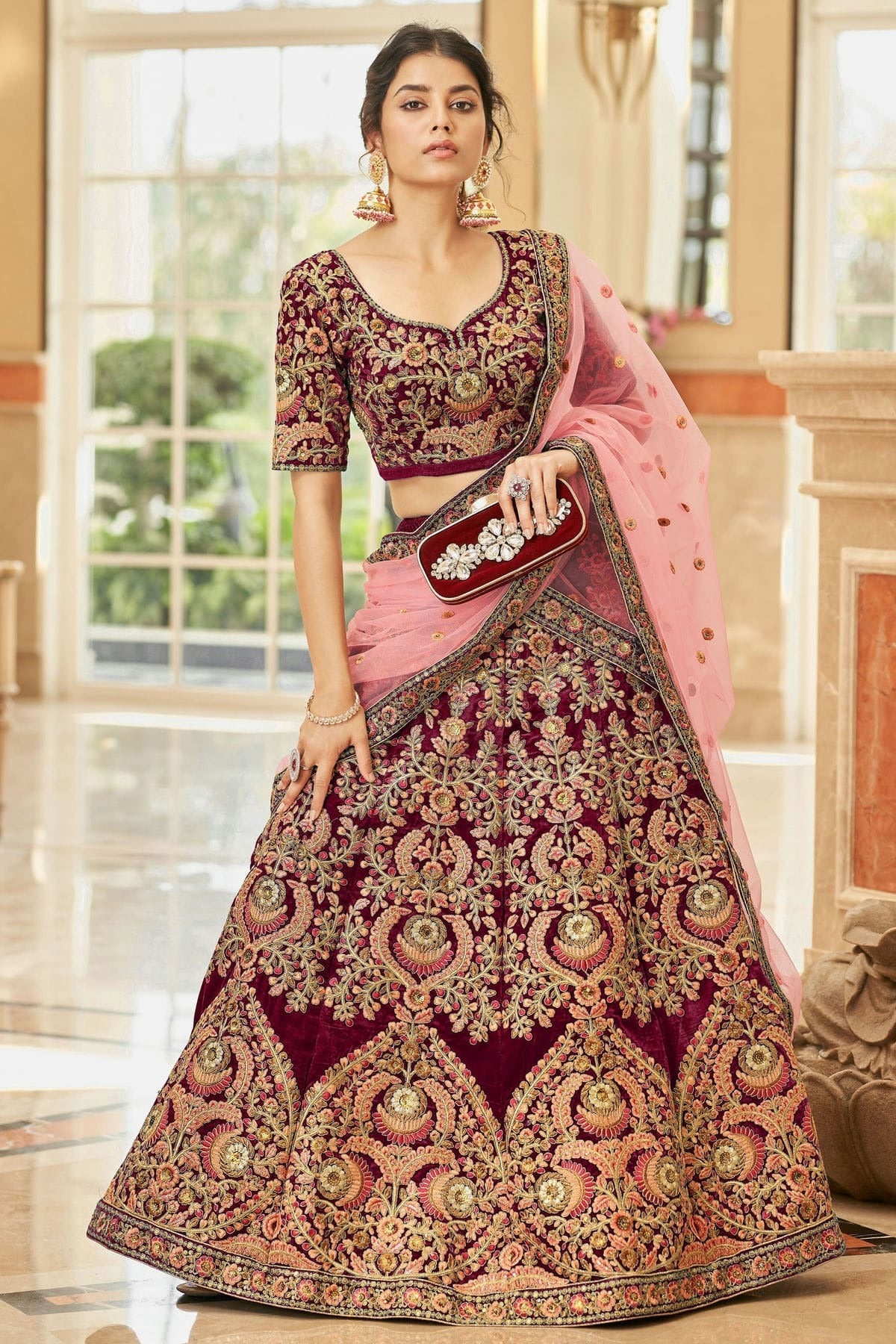 Maroon Colour Velvet Lehenga Choli LC1010276 1