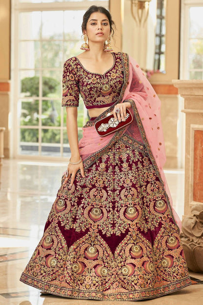 Maroon Colour Velvet Lehenga Choli LC1010276 1