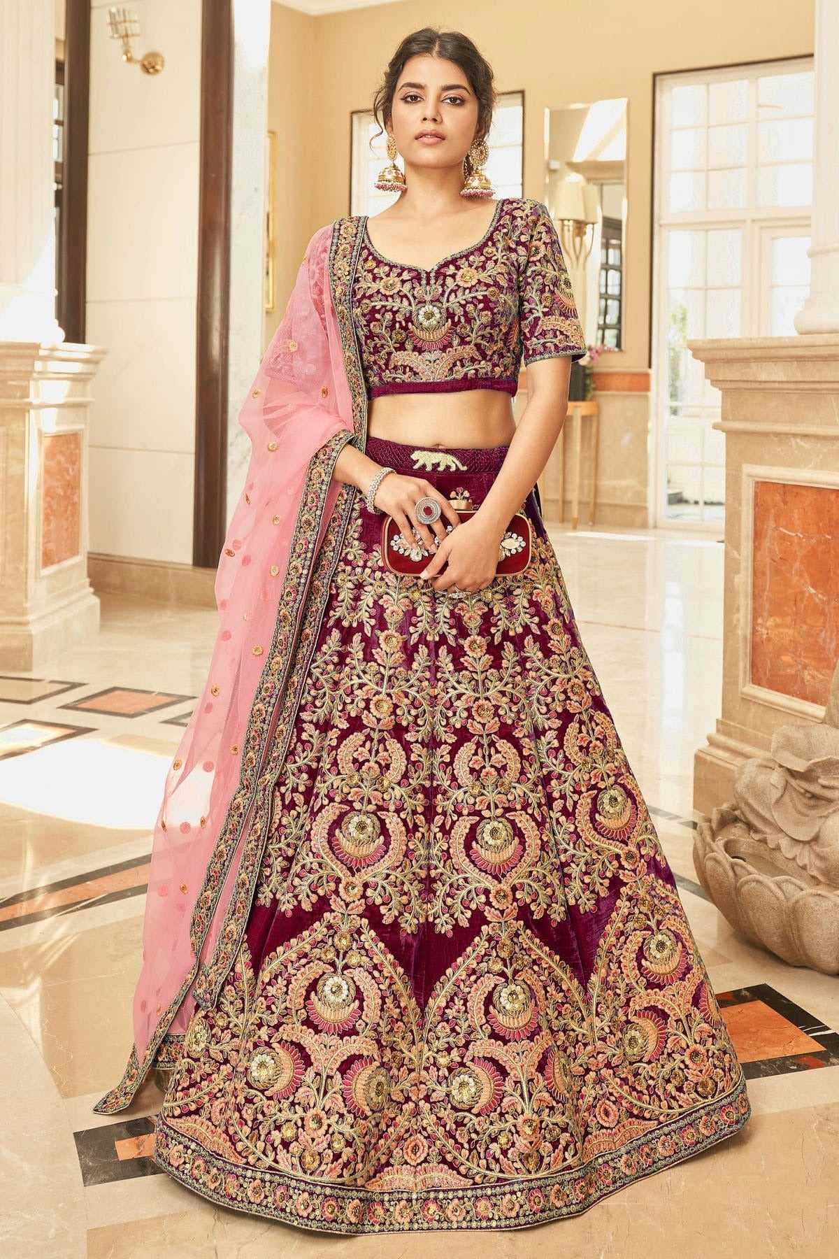Maroon Colour Velvet Lehenga Choli LC1010276