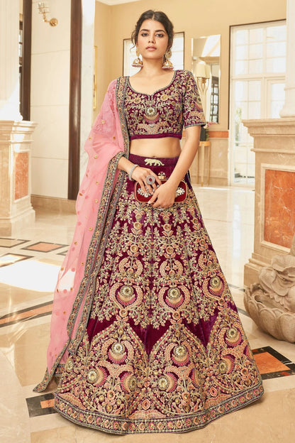 Maroon Colour Velvet Lehenga Choli LC1010276