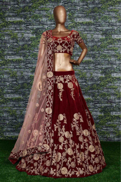 Maroon Colour Velvet and Silk Lehenga Choli LC1010040 B