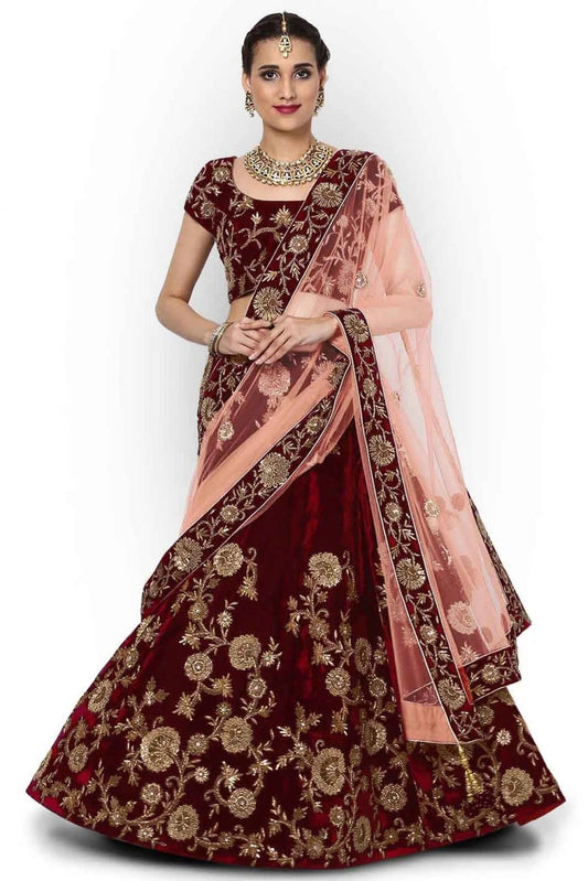 Maroon Colour Velvet and Silk Lehenga Choli LC1010040