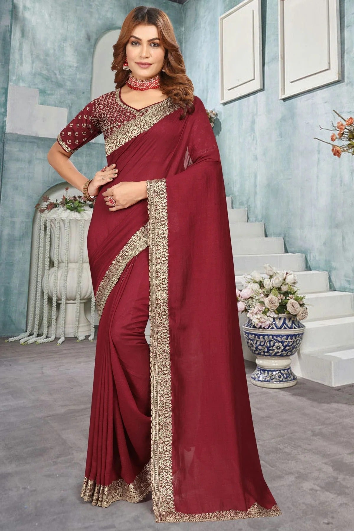 Maroon Colour Vichitra Bloming Designer Saree SD1091227