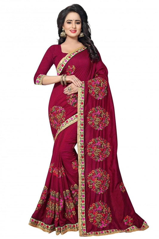 Maroon Colour Vichitra Silk Embroidery Saree SD1120132
