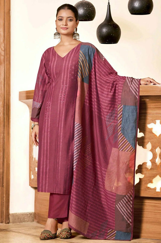 Maroon Colour Viscose Silk Stitched Suit SS1112274