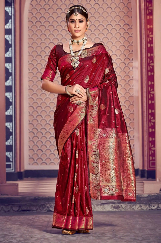 Maroon Colour Woven Work Banarasi Silk Saree SD1101399