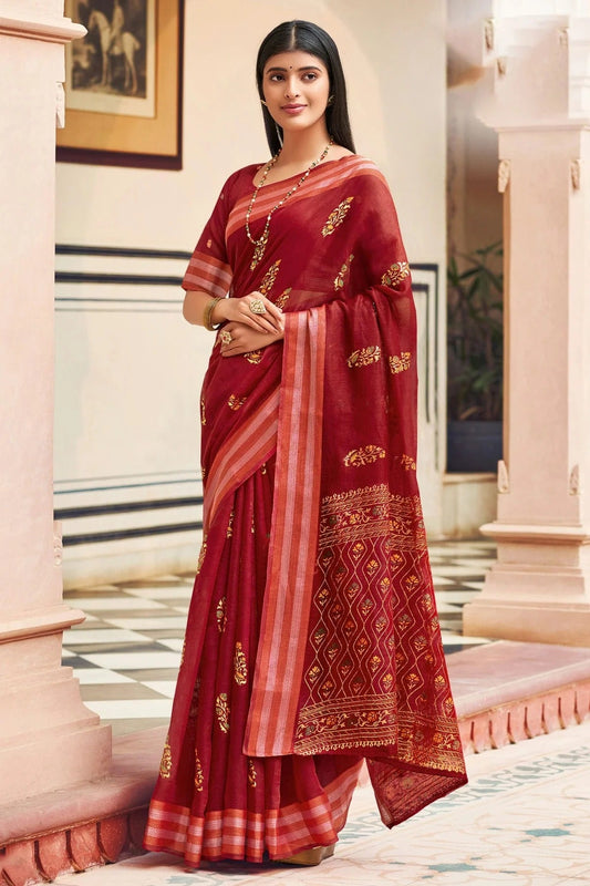 Maroon Colour Woven Work Chanderi Saree SD1101294
