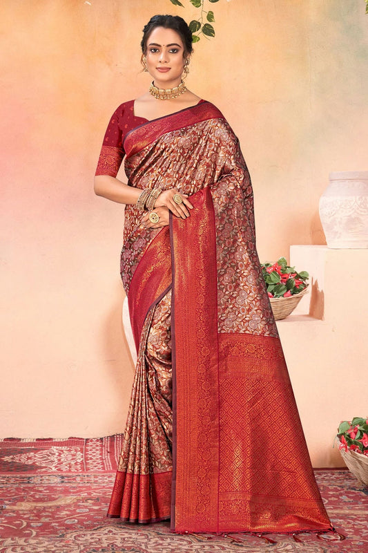 Maroon Colour Woven Work Kanjivaram Silk Saree SD1102049