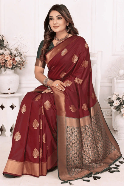 Maroon Colour Woven Work Lichi Soft Silk Traditional Saree SD1250313 A