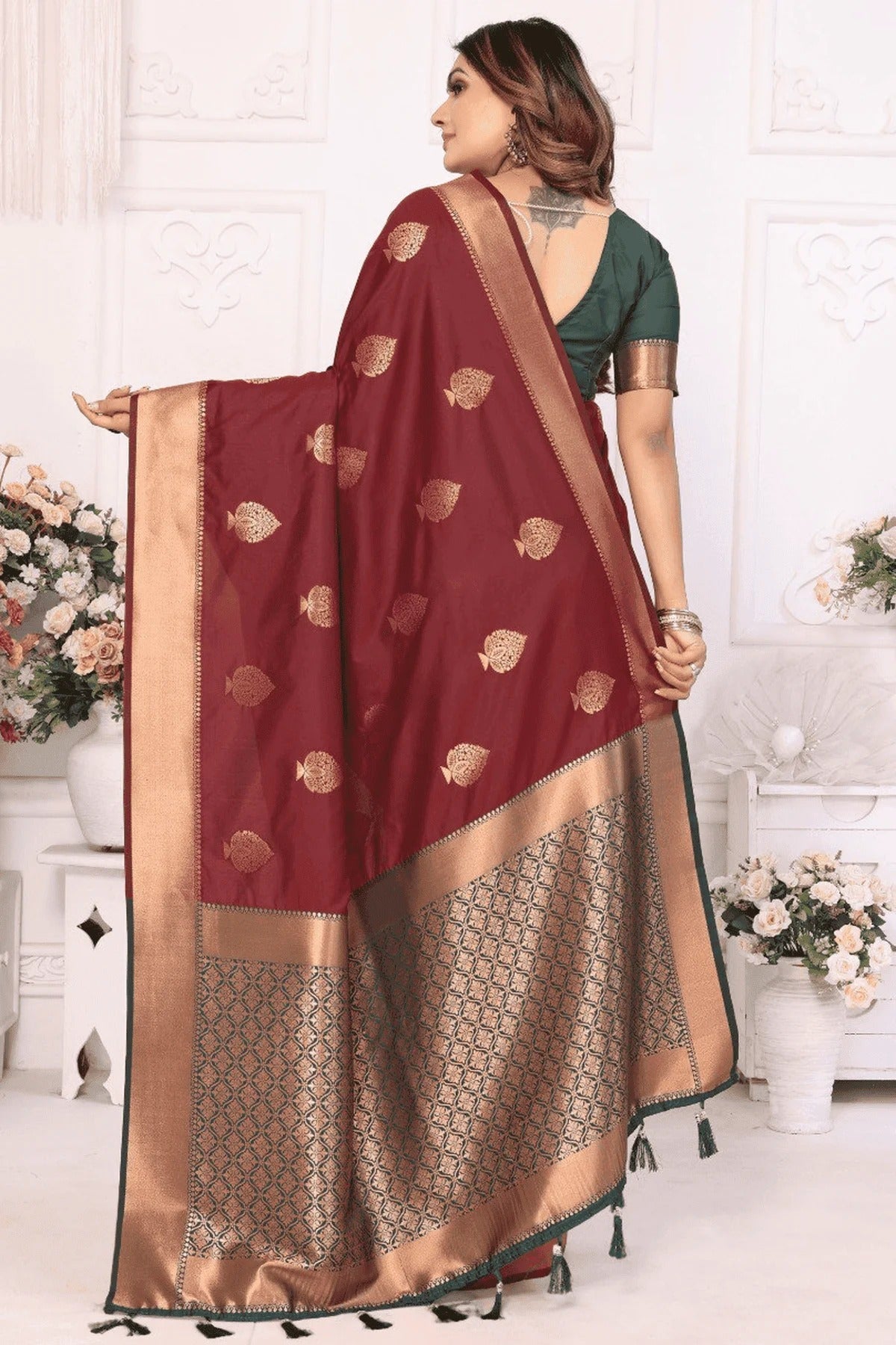 Maroon Colour Woven Work Lichi Soft Silk Traditional Saree SD1250313 B