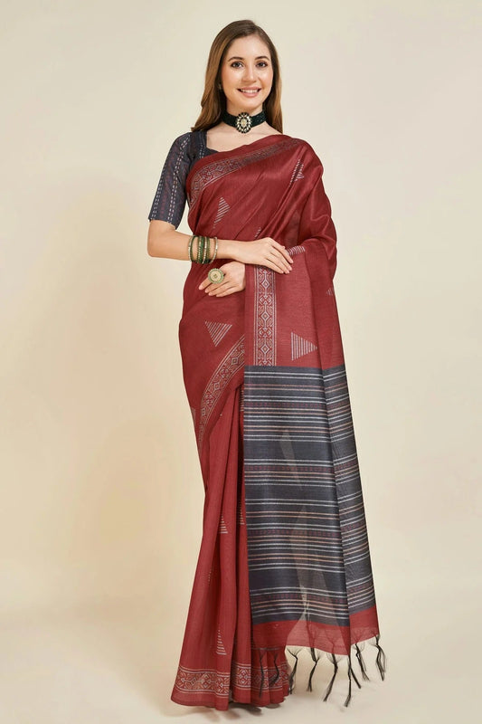 Maroon Colour Woven Work Sofi Silk Saree SD1101886