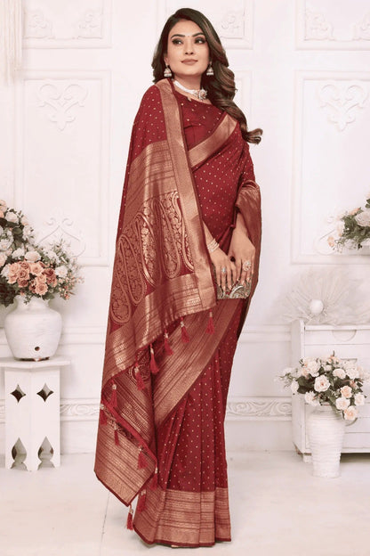Maroon Colour Woven Work Soft Silk Traditional Saree SD1250280 A