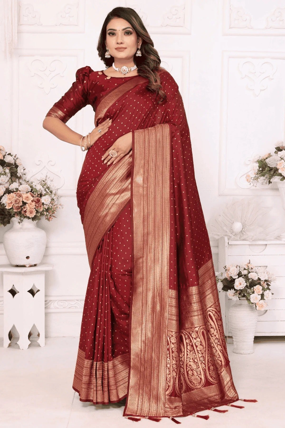 Maroon Colour Woven Work Soft Silk Traditional Saree SD1250280