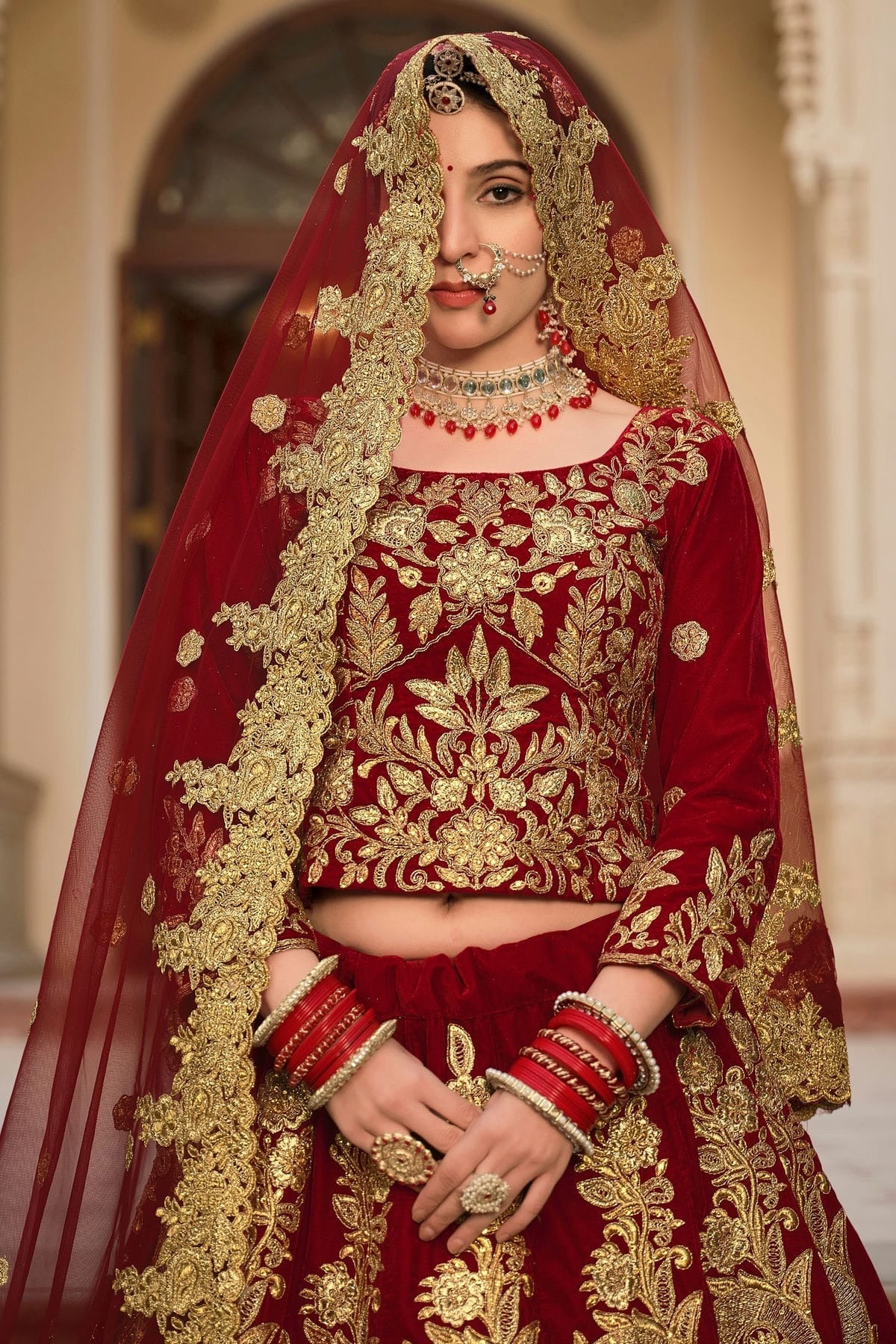 Maroon Embroidery 9000 Velvet Lehenga Choli LC1290117 B