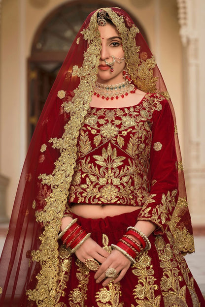 Maroon Embroidery 9000 Velvet Lehenga Choli LC1290117 B