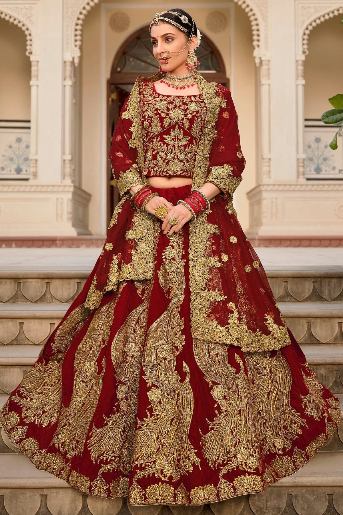 Maroon Embroidery 9000 Velvet Lehenga Choli LC1290117