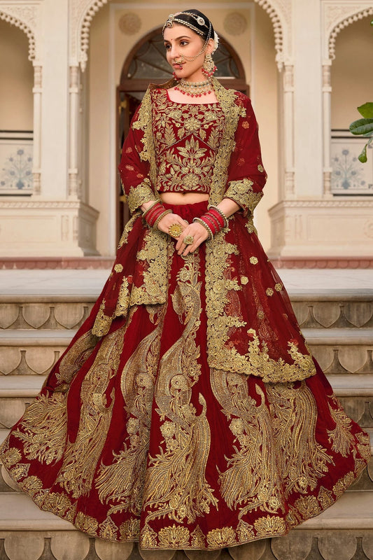 Maroon Embroidery 9000 Velvet Lehenga Choli LC1290117