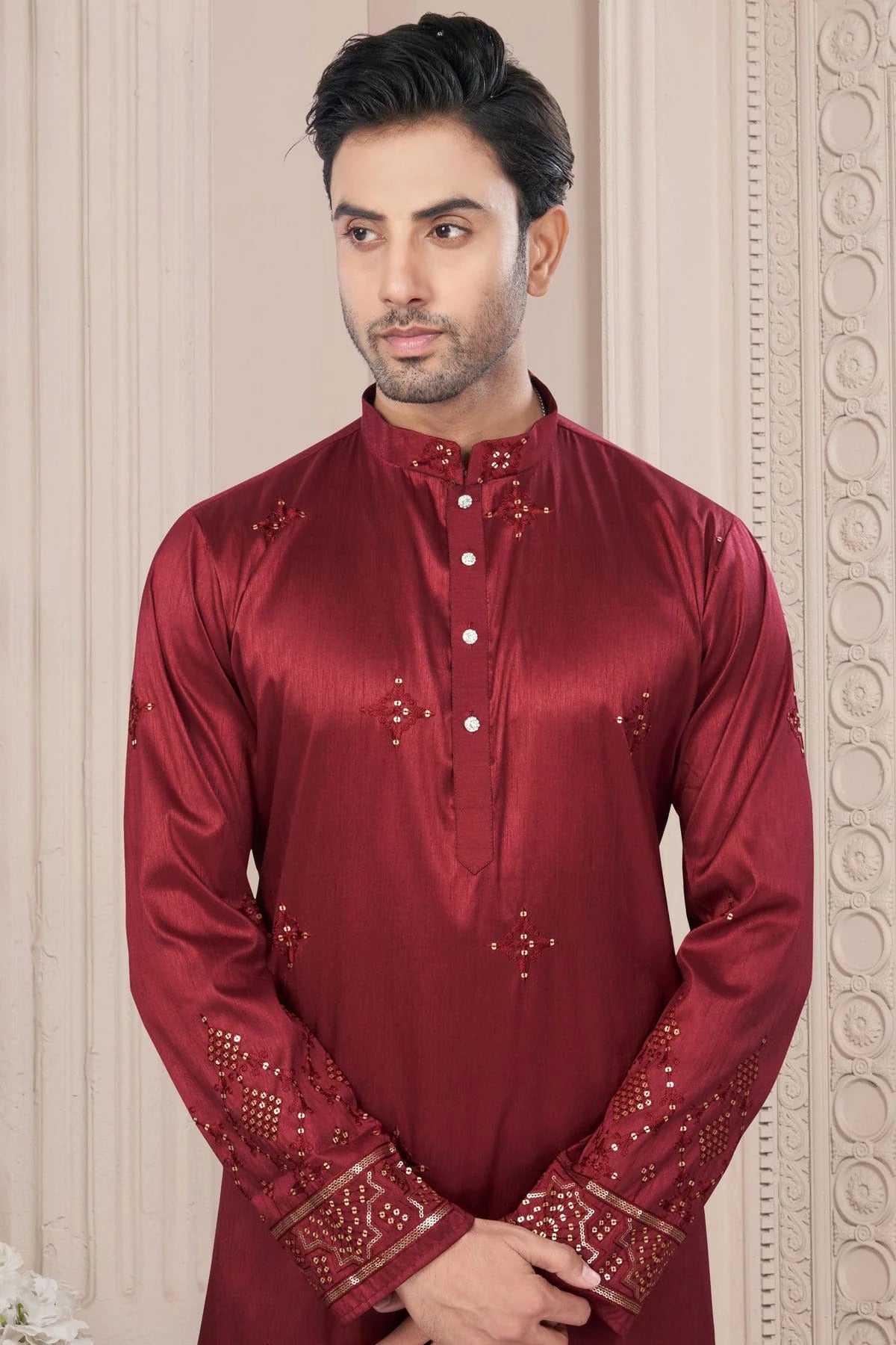 Maroon Pure Silk Kurta Pajama KP1040698 A