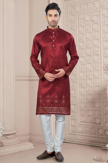Maroon Pure Silk Kurta Pajama KP1040698