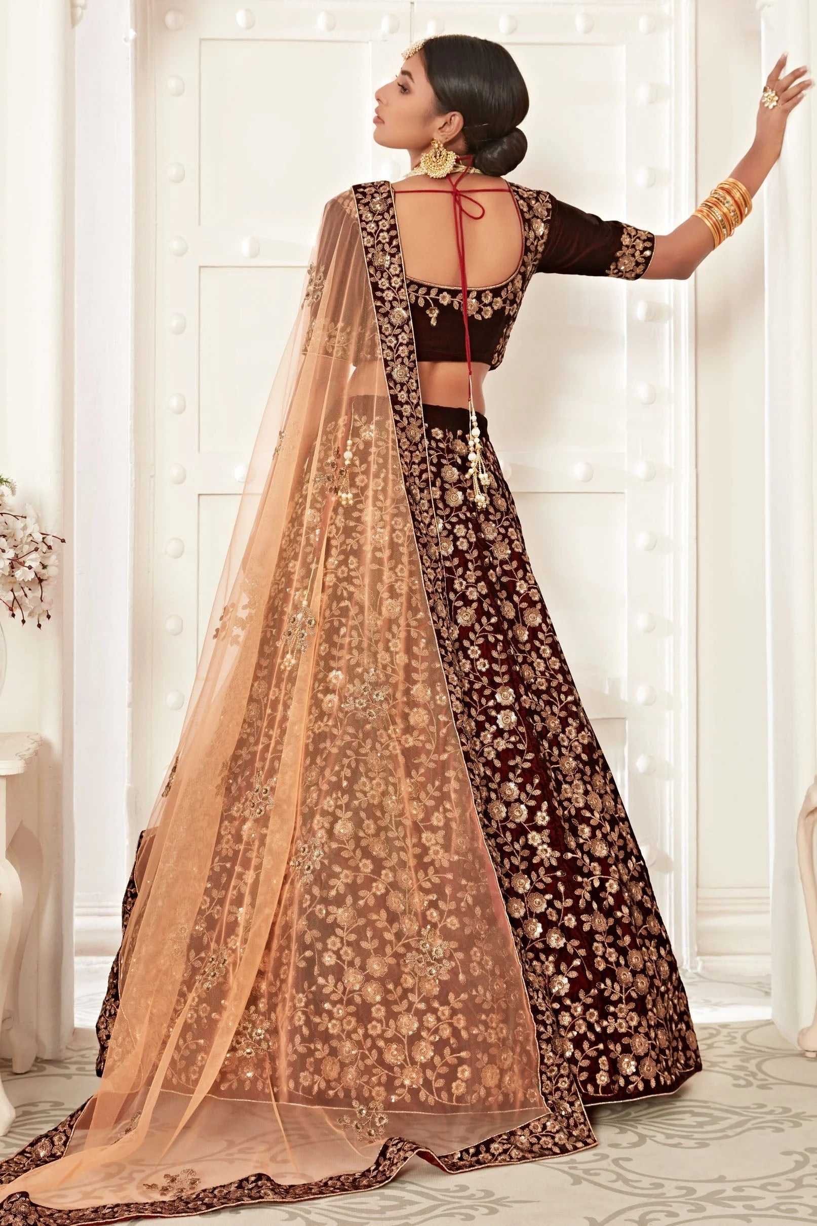 Maroon Velvet Designer Lehenga Choli LC1010146 A