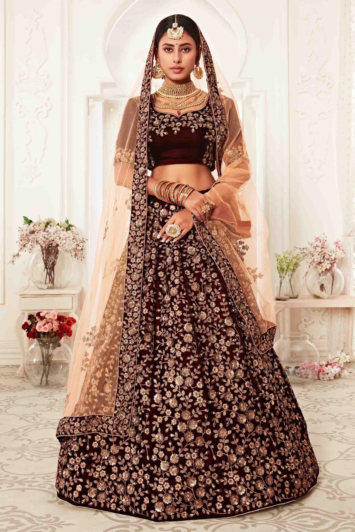 Maroon Velvet Designer Lehenga Choli LC1010146