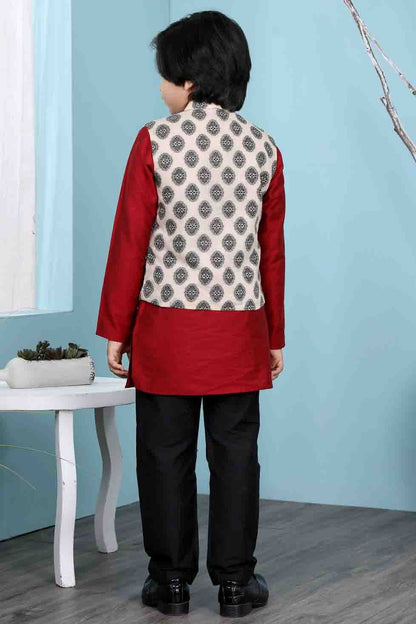 Maroon and Beige Colour Cotton Silk Kurta Pajama With Jacket BW1070109 C
