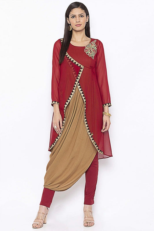 Maroon and Beige Colour Plus Size Georgette Embroidery Kurta Set KR1070733