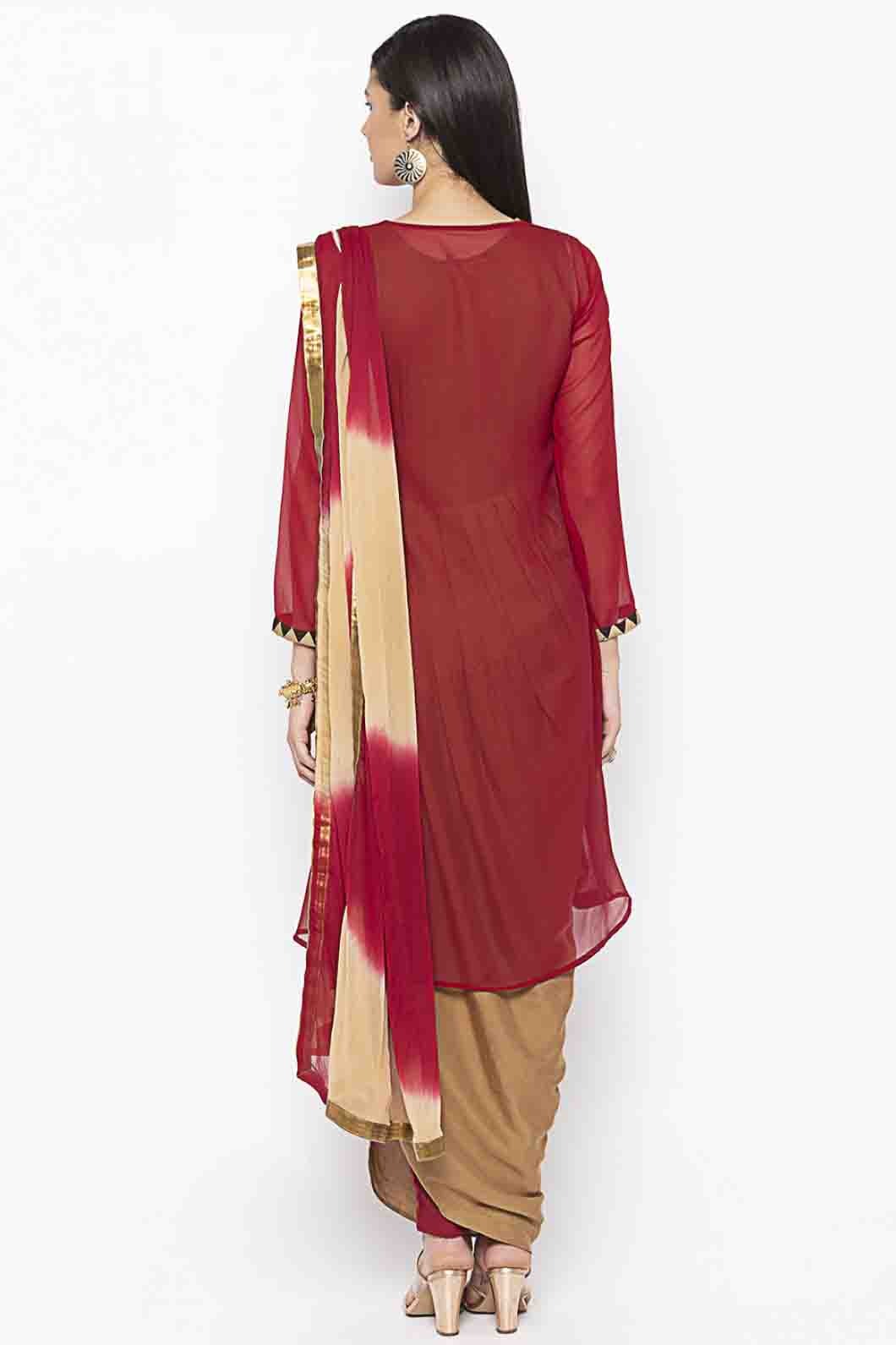 Maroon and Beige Colour Plus Size Georgette Embroidery Pant Style Suit BW1070350 A