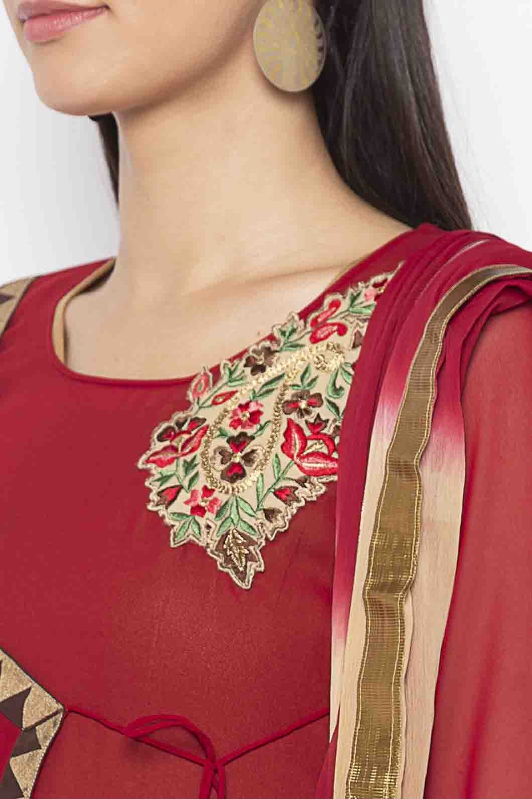 Maroon and Beige Colour Plus Size Georgette Embroidery Pant Style Suit BW1070350 B
