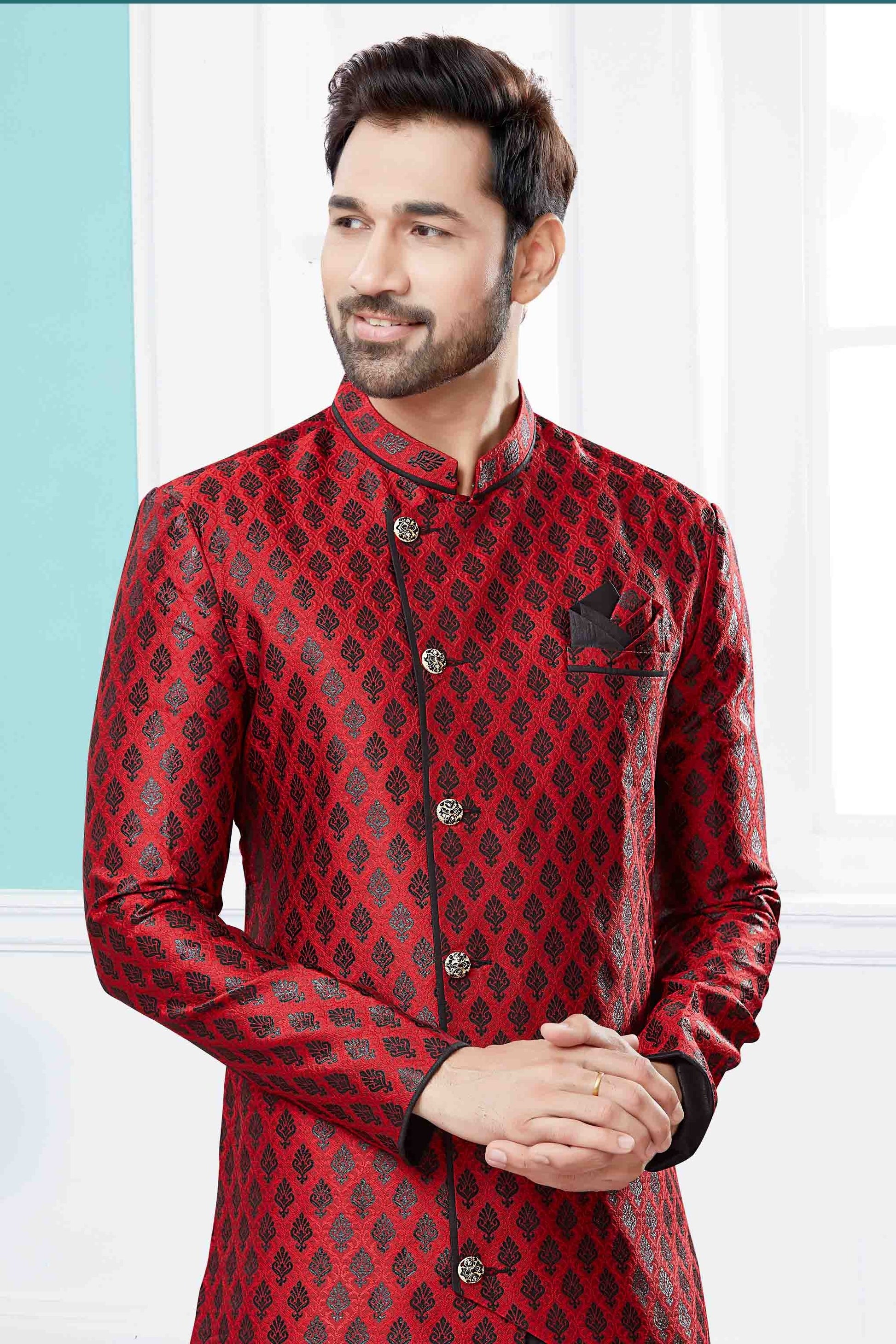 Maroon and Black Colour Indo Western In Banarasi Jacquard Fabric SH1040443 A