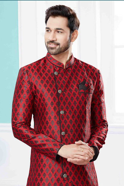 Maroon and Black Colour Indo Western In Banarasi Jacquard Fabric SH1040443 A