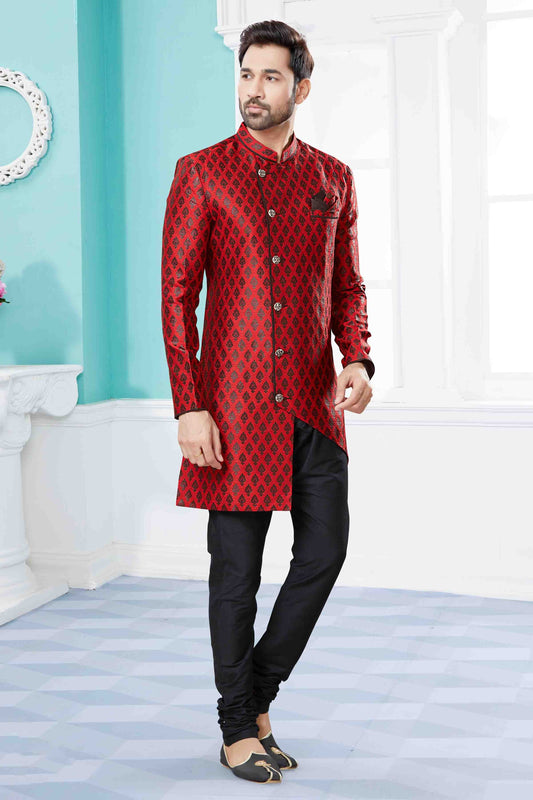 Maroon and Black Colour Indo Western In Banarasi Jacquard Fabric SH1040443