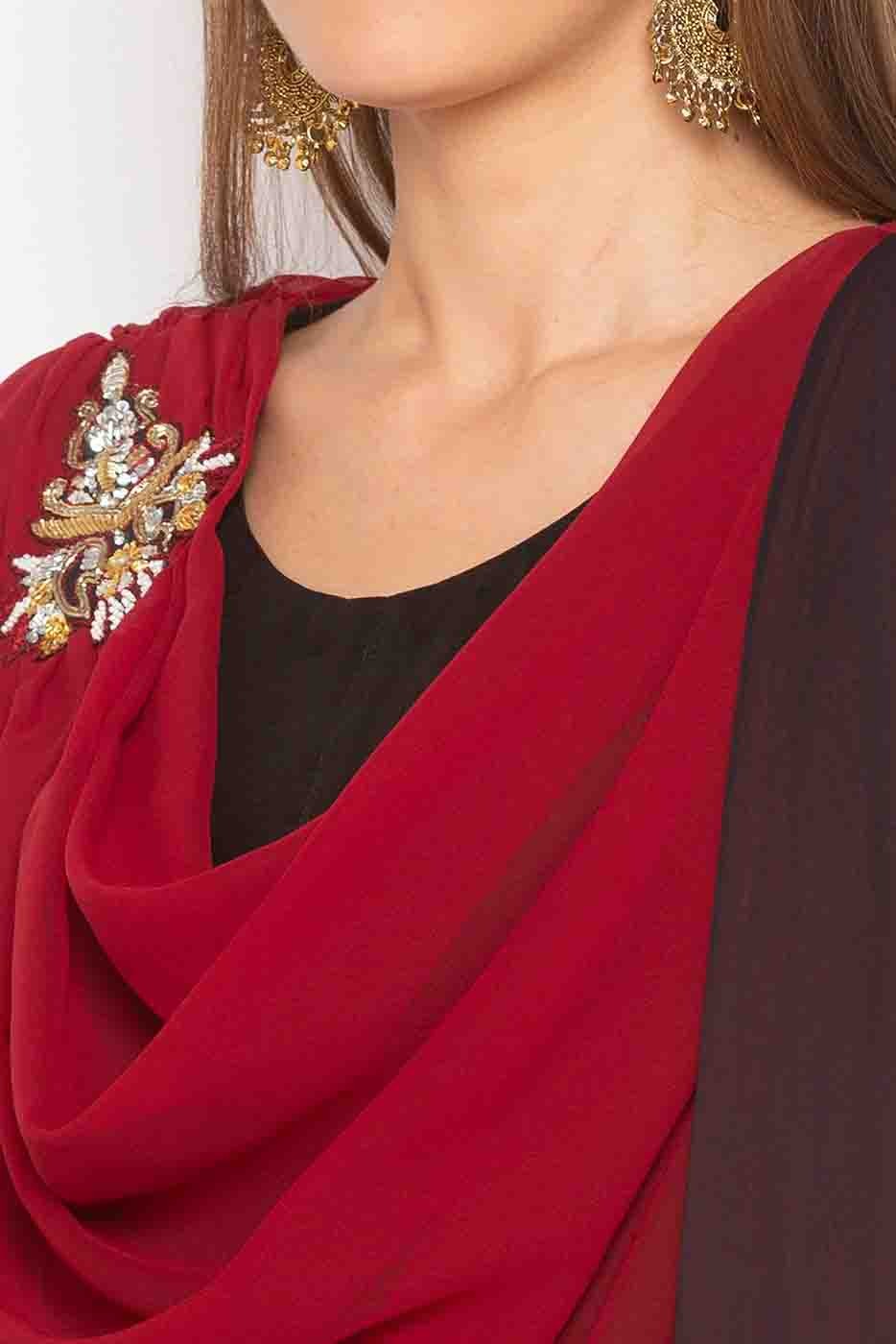 Maroon and Black Colour Plus Size Muslin Embroidery Palazzo Pant Suit BW1070238 B