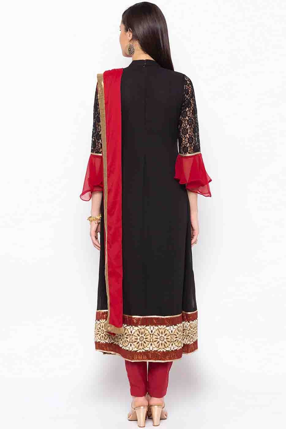 Maroon and Black Colour Plus Size Stitched Georgette Embroidery Anarkali Suit BW1070207 A