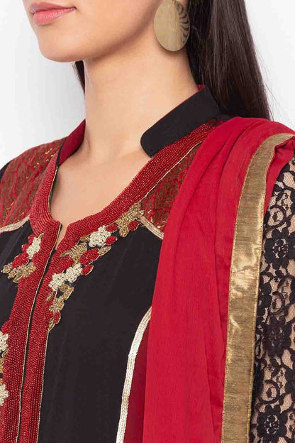 Maroon and Black Colour Plus Size Stitched Georgette Embroidery Anarkali Suit BW1070207 B
