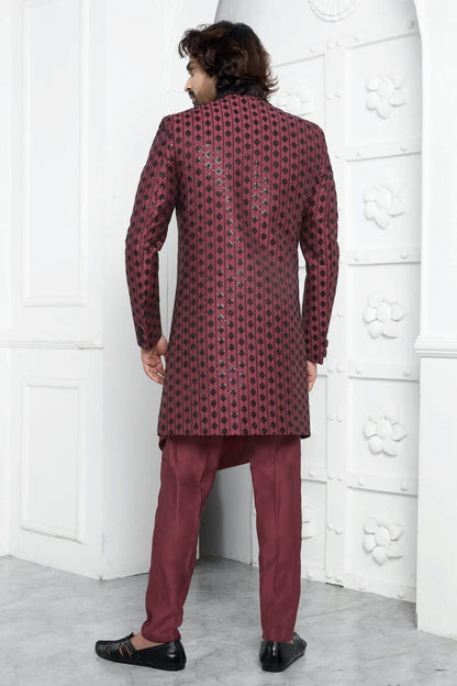 Mauve Colour Art Silk Indowestern Sherwani With Aligadhi Pant SH1230017 B