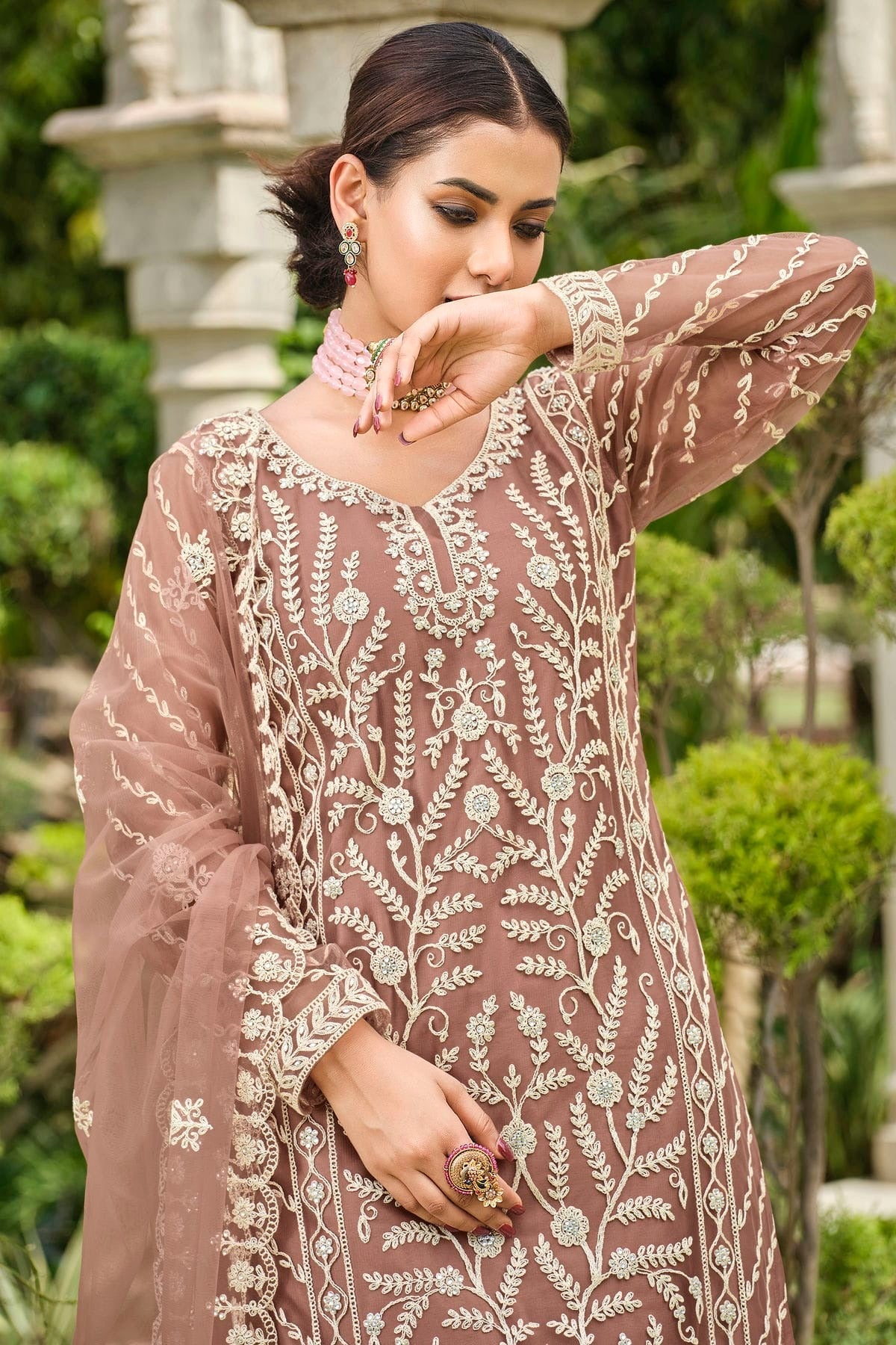 Mauve Colour Butterfly Net Palazzo Pant Suit SM1110576 A
