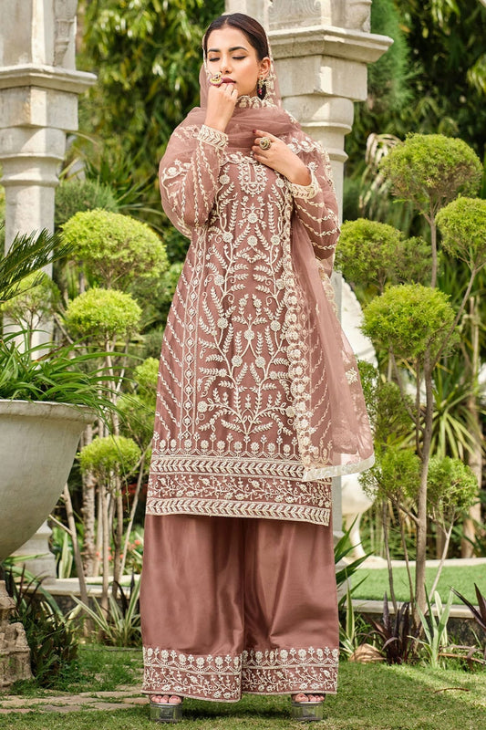 Mauve Colour Butterfly Net Palazzo Pant Suit SM1110576