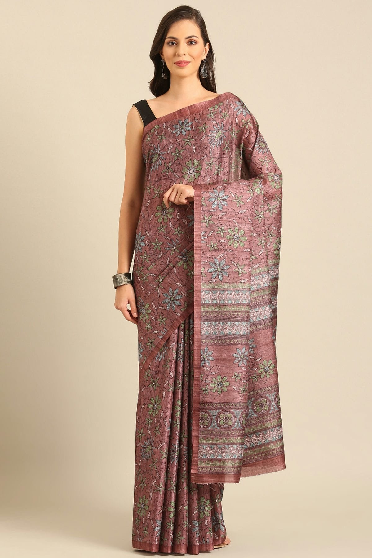 Mauve Colour Cotton Katha Handloom Silk Saree SD1102471
