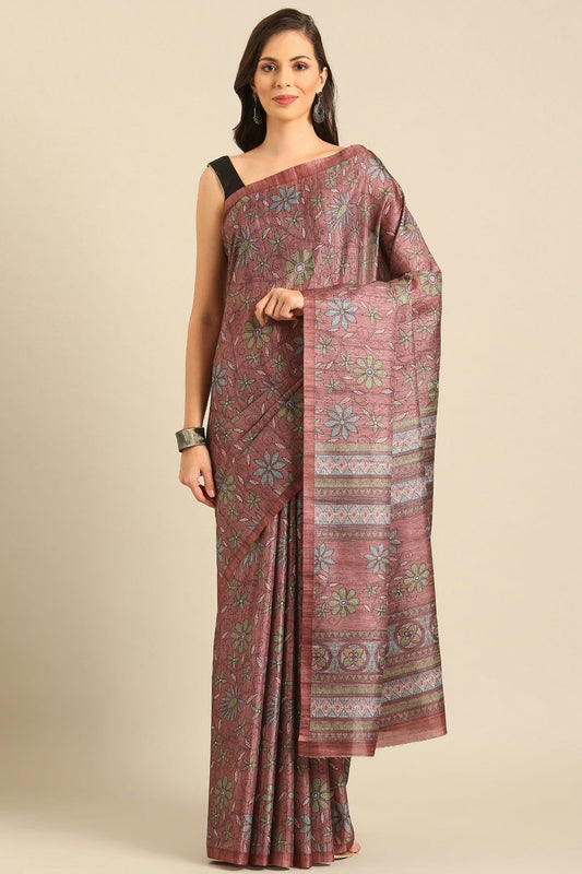 Mauve Colour Cotton Katha Handloom Silk Saree SD1102471