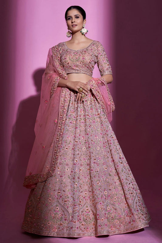 Mauve Colour Embroidery Georgette Lehenga Choli LD1080701