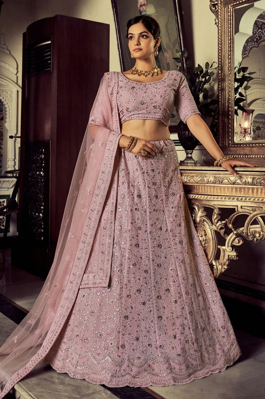Mauve Colour Embroidery Georgette Lehenga Choli LD1080713