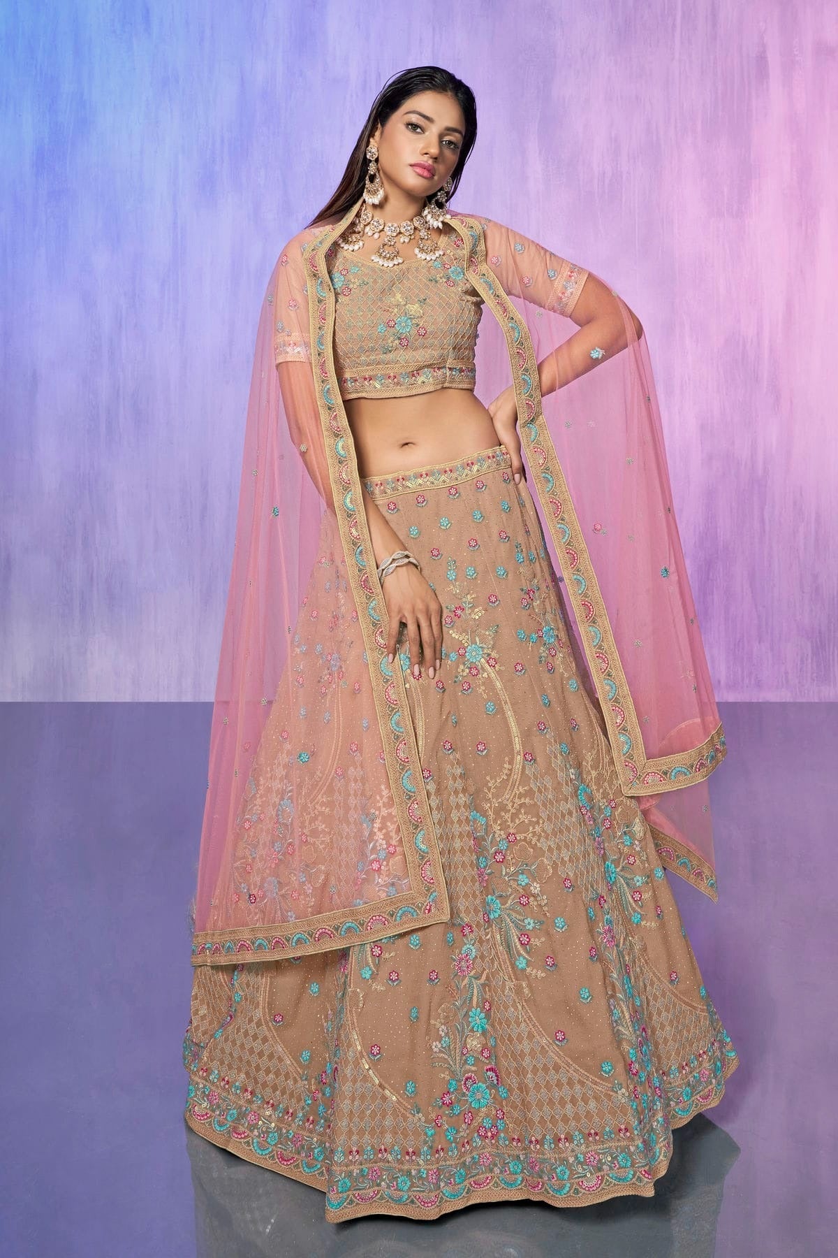 Mauve Colour Embroidery Georgette Lehenga Choli LD1080731