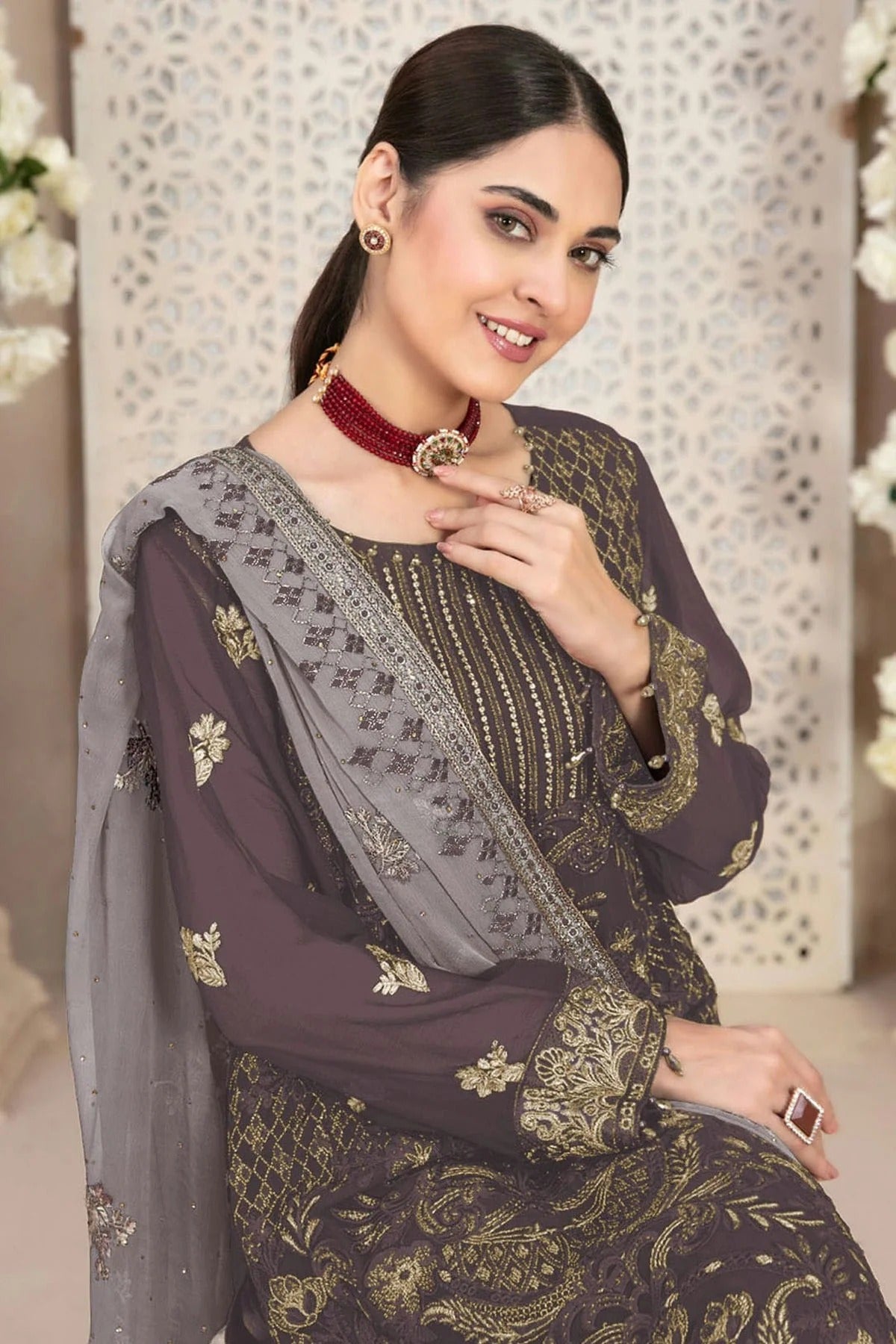 Mauve Colour Faux Georgette Pakistani Suit SM1140052 A