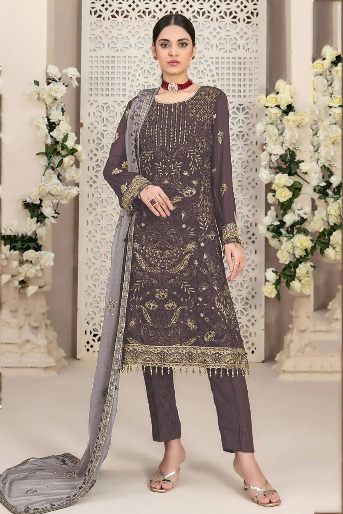 Mauve Colour Faux Georgette Pakistani Suit SM1140052
