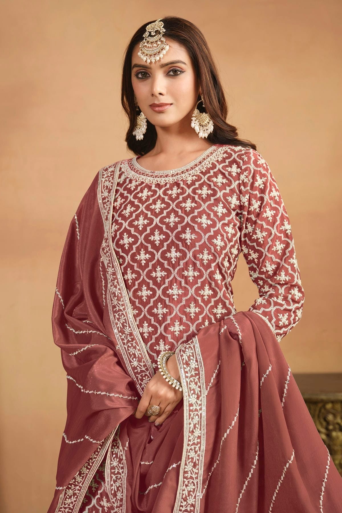Mauve Colour Lehenga Suit Chinon Semi Stitched SM1050508 A