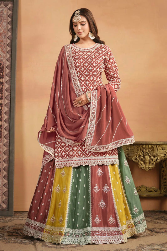 Mauve Colour Lehenga Suit Chinon Semi Stitched SM1050508