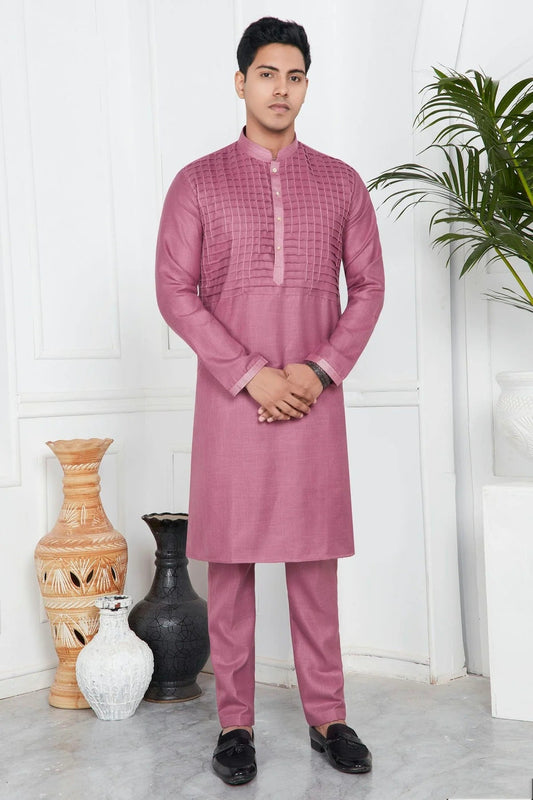 Mauve Colour Linen Cotton Pintex Work Kurta Pajama KP1230129
